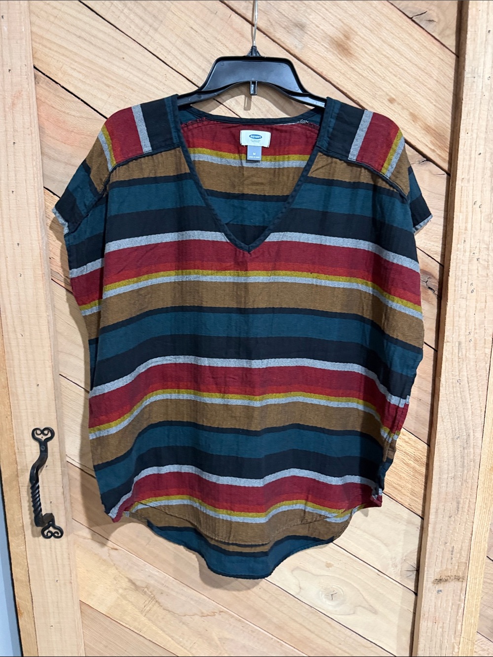 Old Navy Striped V-Neck Tunic in Teal, Rust & Mustard